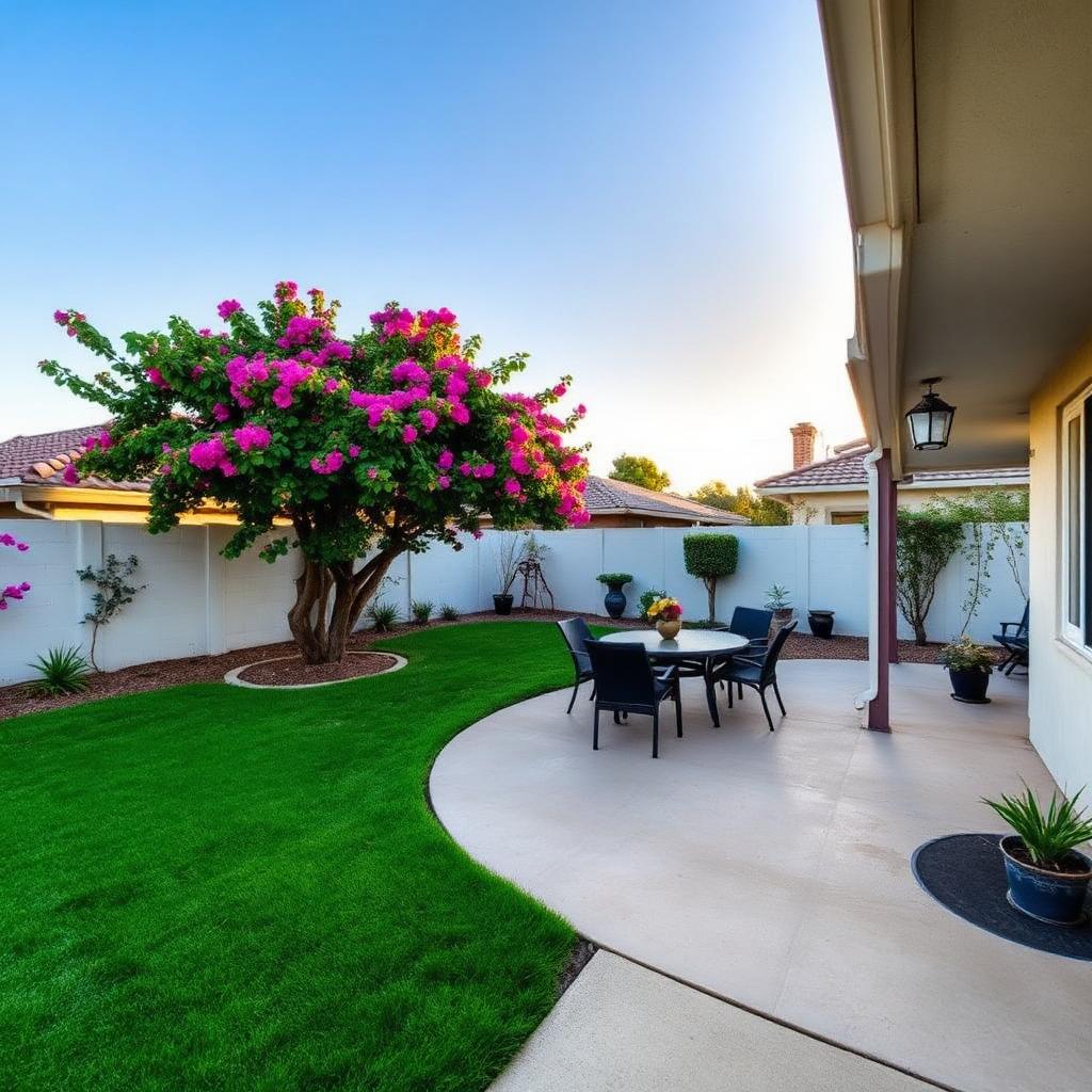 Private backyard with patio and lawn